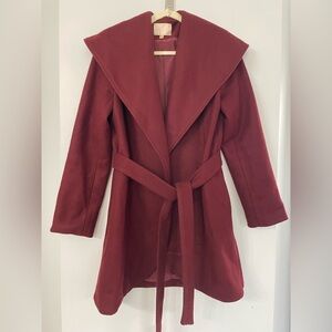 Skies Are Blue, Small, women’s wool blend wide lapel collar belted lined coat